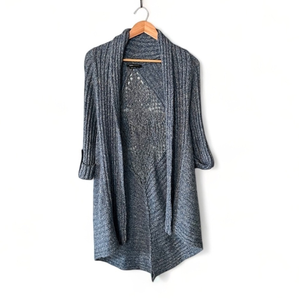 BCBGMaxAzria Long Crochet Back Cardigan Ash Blue Boho